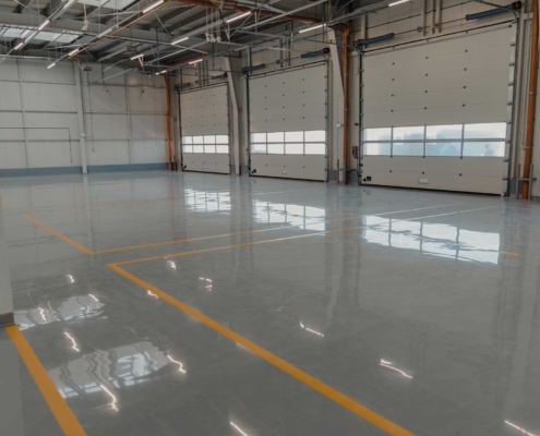 Empty car business warehouse polished concrete floor